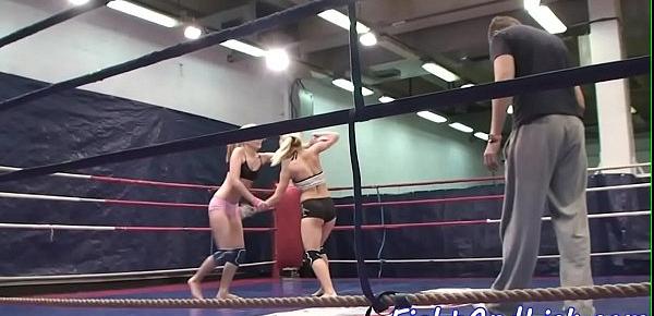  Pussylicking sluts wrestling in a boxing ring